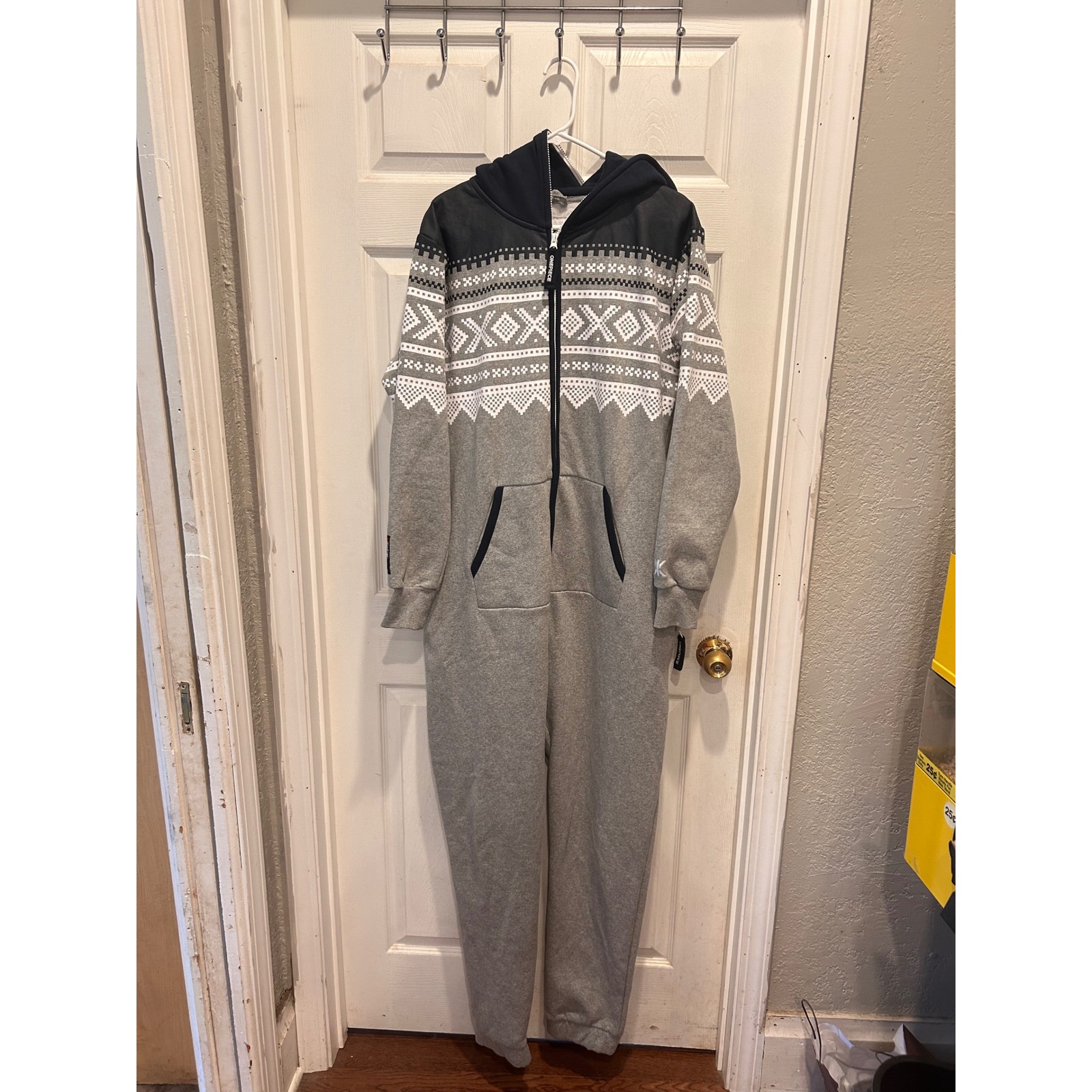 Onepiece Marius Jump In Grey Navy Nordic Fair Isle Hooded Jumpsuit Large Lounge